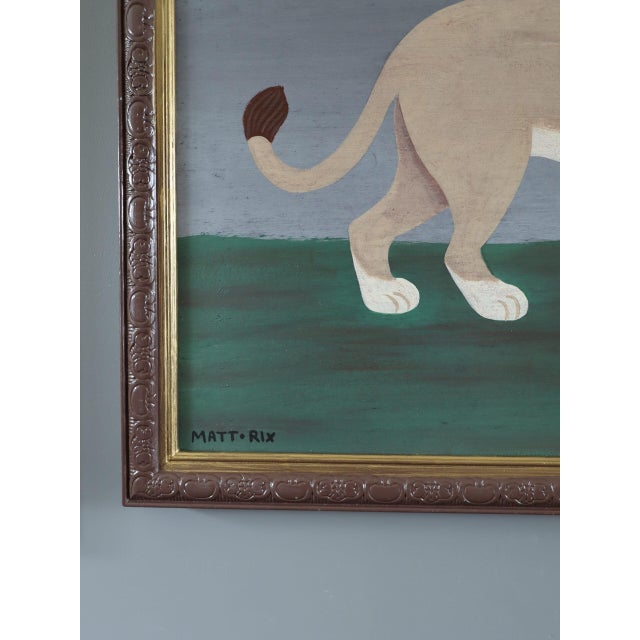 Paint Contemporary 'Majestic Lion' Original Naive Style Animal Oil Painting by British Artist Matt Rix, Framed For Sale - Image 7 of 12