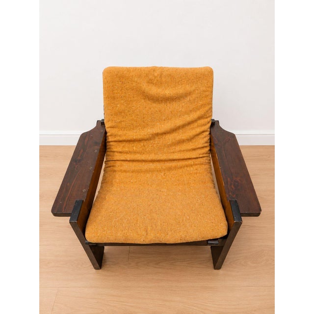 Wood Vintage Oak and Orange Velvet Armchairs, 1979, Set of 2 For Sale - Image 7 of 8
