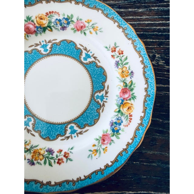 Sky Blue Vintage Crown Staffordshire Lyric Tunis Blue Bread Plates – Set of 9 – Fine Bone China England – 1930s–1950s For Sale - Image 8 of 12