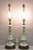 Antique Bohemian Green & White Cased Glass Column Table Lamps with Hand Painted Floral Details - a Pair. Circa Early 20th...