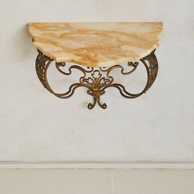 Mid 20th Century Petite French Brass + Marble Wall-Mounted Console, 1940s - 2 Available For Sale - Image 5 of 10