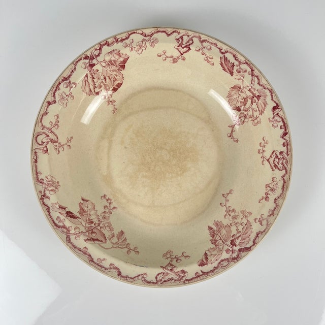 Cream Oval Pink Earthenware Fontainebleau Salad Bowl from KG Lunéville, 19th Century For Sale - Image 8 of 11