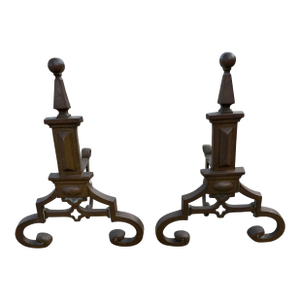 Pair of Antique Arts and Crafts Brass Andirons