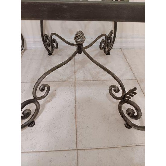 1970s Vintage Wrought Iron French Black End Table Beveled Glass Top Ornate Rectangular For Sale - Image 5 of 6