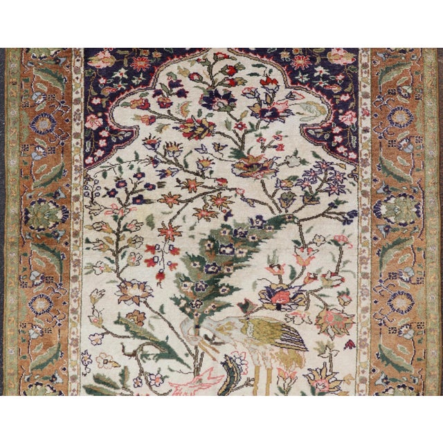 Tribal Silk Turkish Rug With Botanical Designs, Including Stylized Leaves For Sale - Image 3 of 16