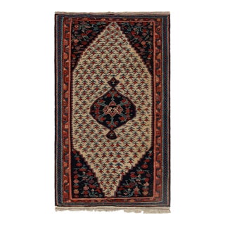 Vintage Persian Senneh Kilim in Beige With Red and Blue Floral Patterns For Sale