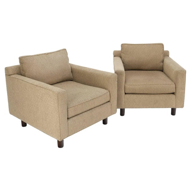 Pair Deep Seat Oatmeal Fabric Upholstery Contemporary Lounge Chair on Dowel Legs For Sale - Image 13 of 13