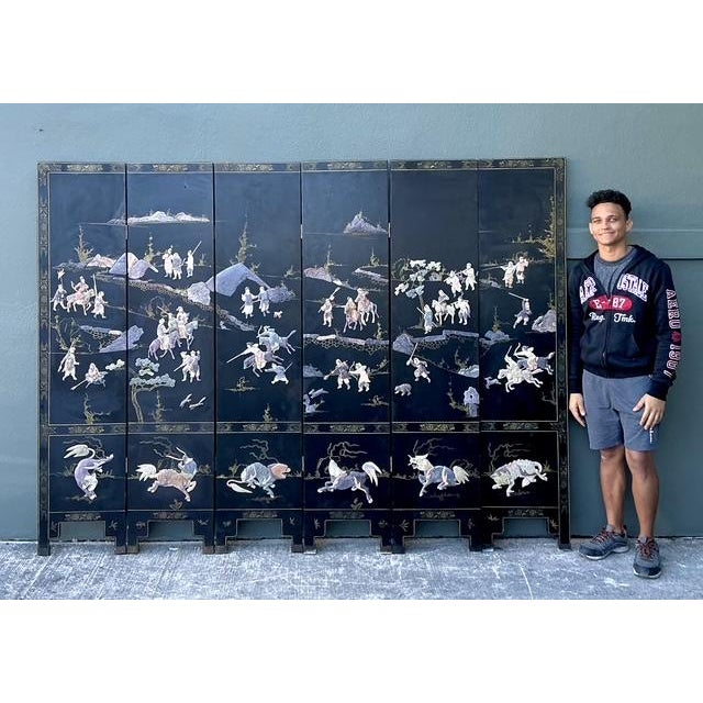 Mid 20th Century Vintage Asian Carved Soapstone Figurative 6 Panel Screen For Sale - Image 5 of 12