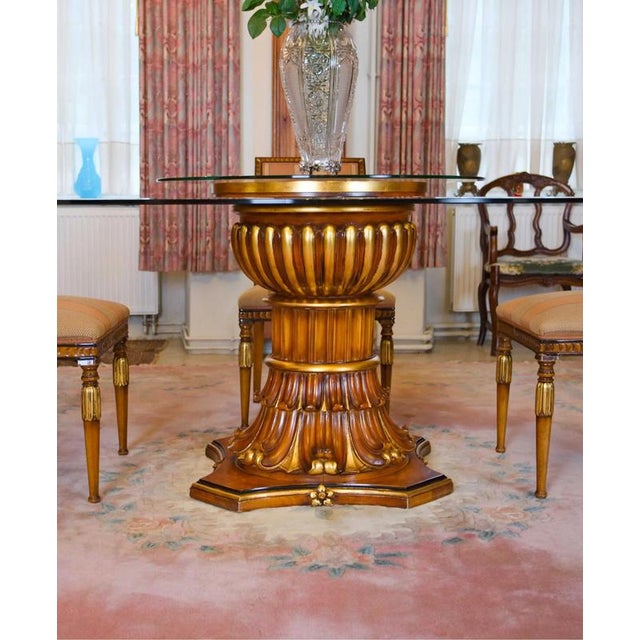 Round Dining Table with Gilded Carving and Rotating Center For Sale - Image 4 of 9