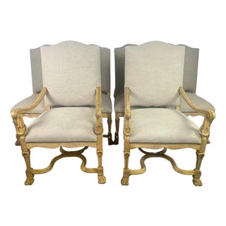 Set of Ten French Provincial Linen Upholstered Dining Chairs For Sale