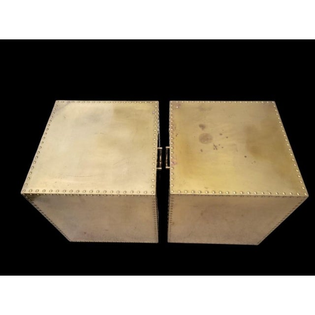 Brass Vintage Sarreid Brass Large Nail Head Side Handles Cube Side Tables- A Pair For Sale - Image 8 of 12