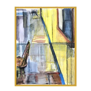 Signed Contemporary Fine Art Street Scene Drawing / Large Framed Cityscape Watercolor Painting For Sale