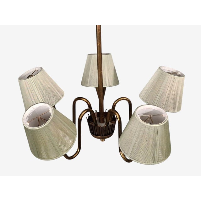 Metal 1950s Swedish Modern, Five Arm Chandelier, Patinated Brass For Sale - Image 7 of 13