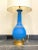 Traditional Vintage Mid 20th Century Blue Glass Lamp With Hand Painted Gold Detail For Sale - Image 3 of 8