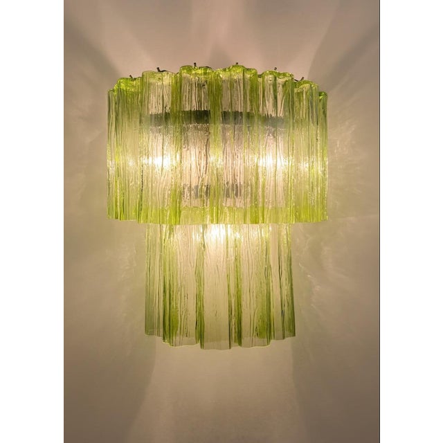 Murano Fantastic Murano Glass Tube Wall Sconces in Green Glass & Nickel, Italy, Style - a Pair For Sale - Image 4 of 6
