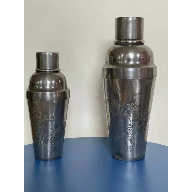 Chinoiserie Antique Kut Hing Swatow Pewter Cocktail Shakers, China, Circa 1920s For Sale - Image 3 of 12