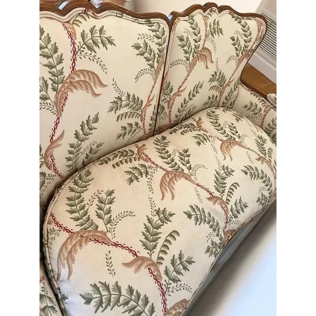 Tan Antique French Provincial Style Botanical Settee With Custom Jane Shelton Embroidered Upholstery For Sale - Image 8 of 12