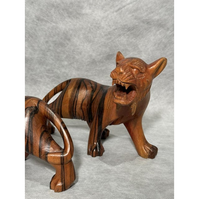 Hand-Carved Wooden Tigers, 1970s, Set of 2 For Sale - Image 6 of 13
