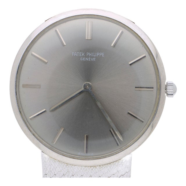 1970s Patek Philippe Calatrava 3468 34mm Gray Dial 18k White Gold Watch For Sale