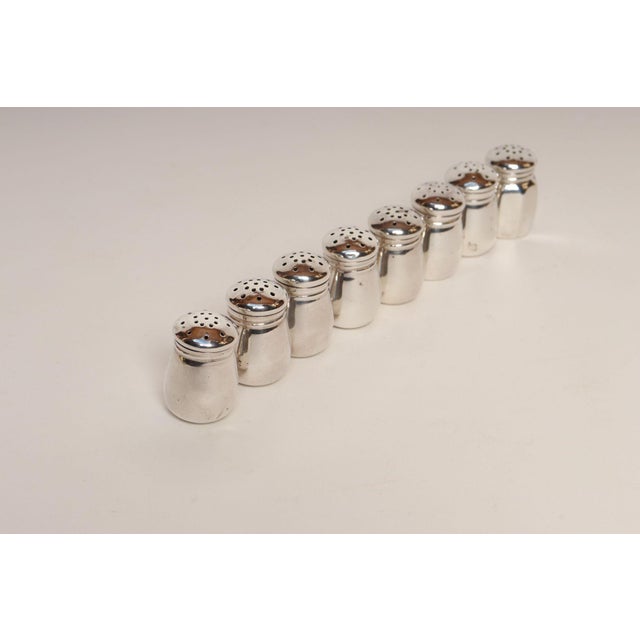 1930s 1930s Art Deco 8 Sterling Silver Salt Shakers by Revere and JWW With Retailer Georg Jensen Box For Sale - Image 5 of 17