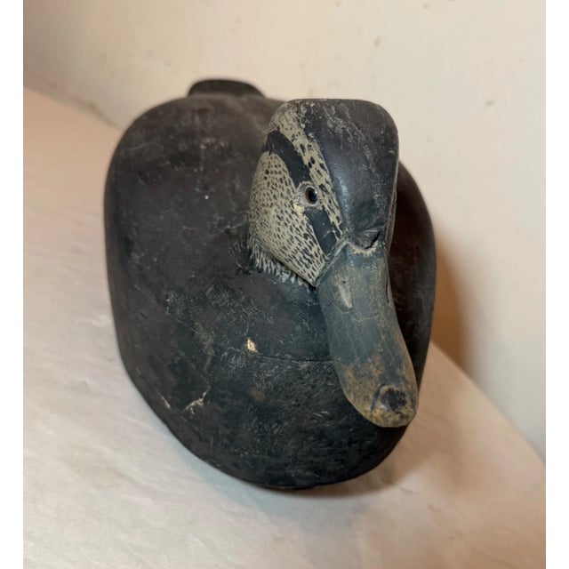 Large Antique Hand Carved Wood Folk Art Bluebill Drake Duck Decoy Bird Sculpture For Sale - Image 11 of 11