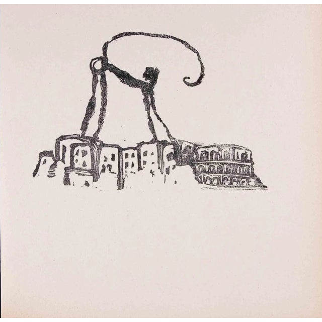 Mino Maccari, The City Dominator, Original Linocut, 1951 For Sale