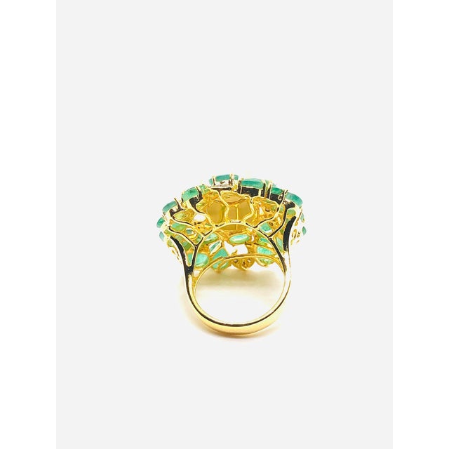 Bochic “Orient” Vintage Diamond, Emeralds & Fire Opal Ring Set In 18K Gold & Silver For Sale - Image 10 of 11