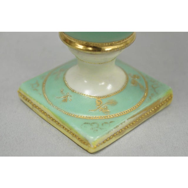 Green Antique Nippon Porcelain Hand Painted Windmill Scene Green Small Bolted Vase (B) For Sale - Image 8 of 15