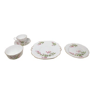 Vintage Collingwoods "Pink Trumpet Vine" 5-Piece Tea/Luncheon Setting (2 Sets Available) For Sale