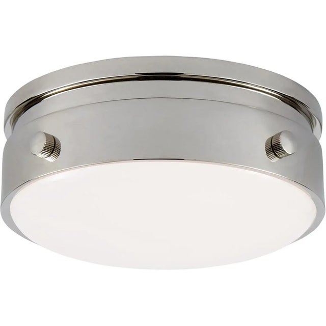Hicks 5.5" Solitaire Flush Mount in Polished Nickel with White Glass Designer: Thomas O'Brien Mounting: Flush Shade...
