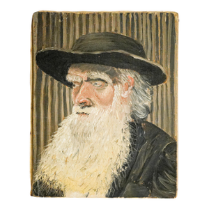 Captivating Bearded Man With Hat Antique Oil Painting Rustic Home Decor