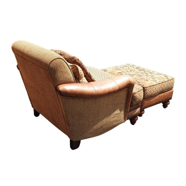 Chocolate American-Made Luxury Ricardo Leather/Fabric Chair and Ottoman Set by King Hickory. For Sale - Image 8 of 12