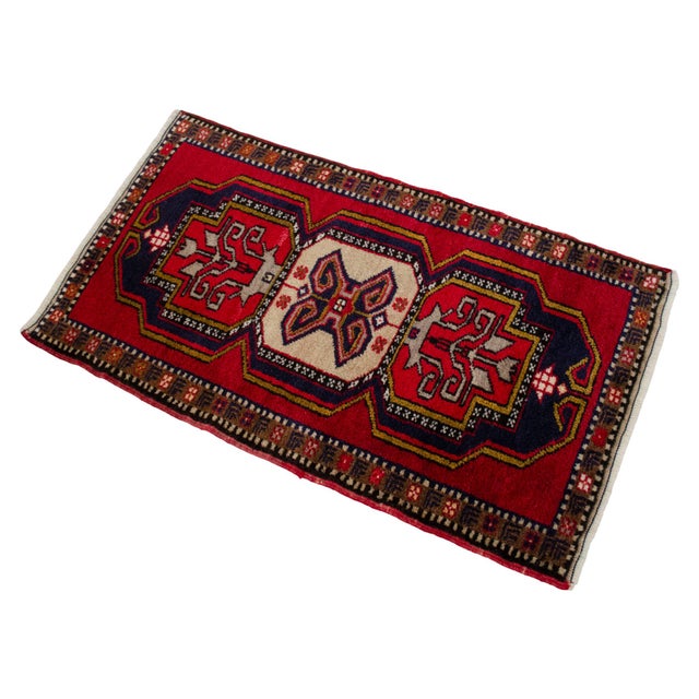 Hand-Knotted Small Turkish Rug Colorful Entry Decor Doormat 21"x37" For Sale - Image 6 of 11