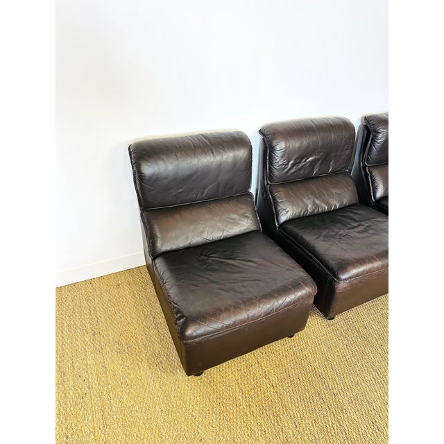 Scandinavian Modular Leather Sofa and Armchair, 1960s, Set of 4 For Sale - Image 9 of 18