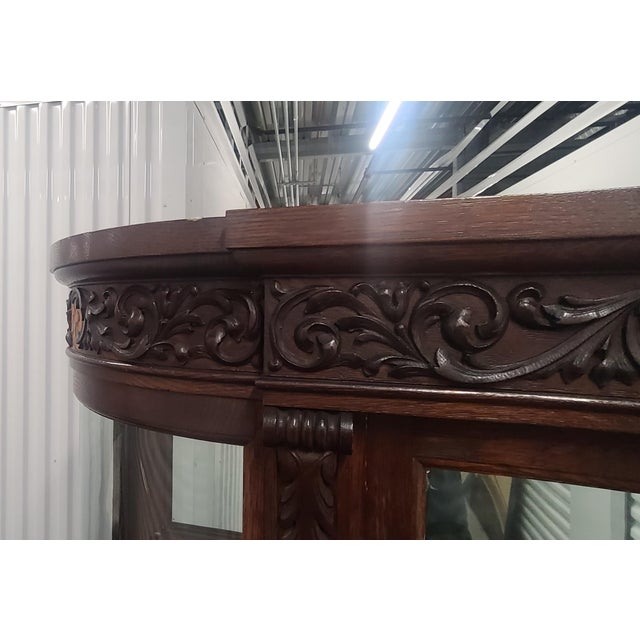 Antique Victorian Carved Oak North Wind Curved Glass Curio ...