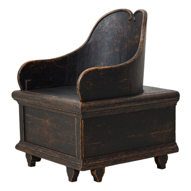 Antique Folk Art Chair with Storage, 1800s For Sale