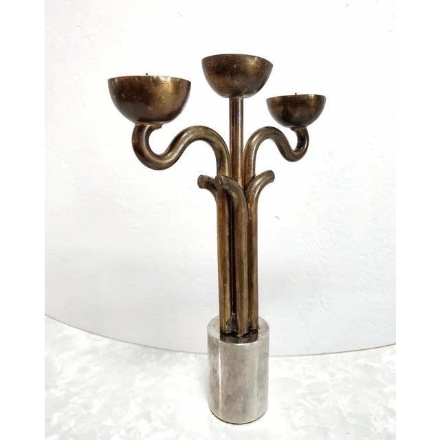 Brutalist Candleholder in Brass and Nickel, Italy, 1970s For Sale - Image 4 of 11