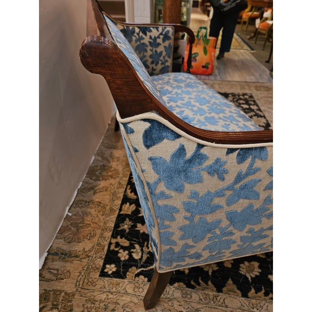 Mid 19th Century Handsome Hand Carved 19th C. Sheridan Settee or Sofa Upolstered in Designer Silk Cut Velvet For Sale - Image 5 of 7
