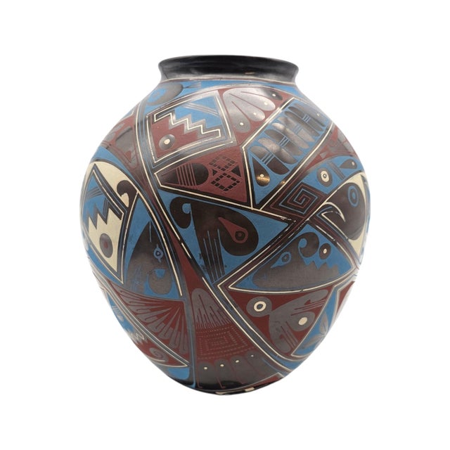 Sculpture Materials Signed Rodrigo Perez Mata Ortiz Polychrome Ceramic Vessel Casas Grandes 9" For Sale - Image 7 of 13