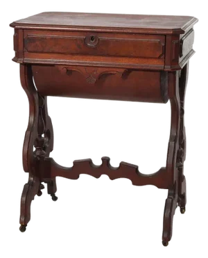 Antique Victorian Renaissance Revival Walnut & Burl Sewing Stand C1880