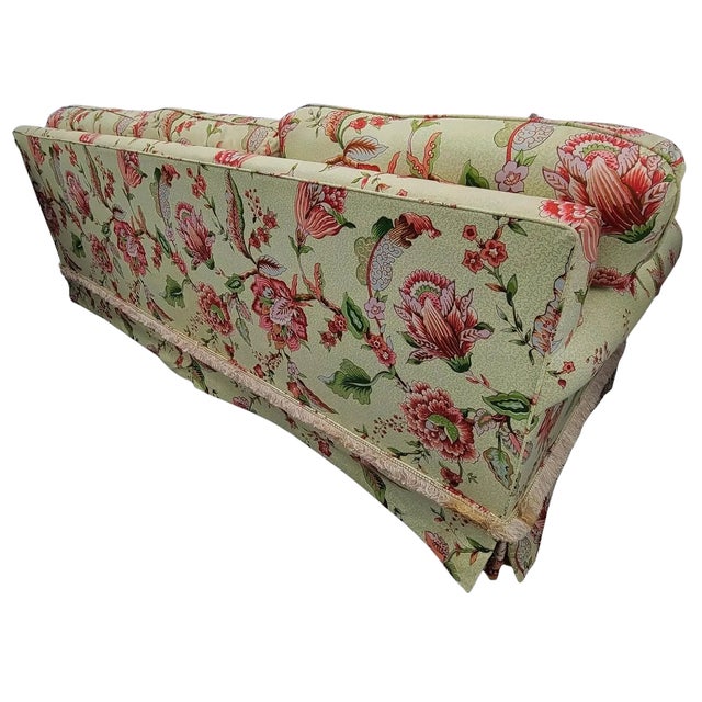 Floral Upholstered Sofa With Ottoman in Cyrus Clark Linen, 1997 For Sale - Image 9 of 11