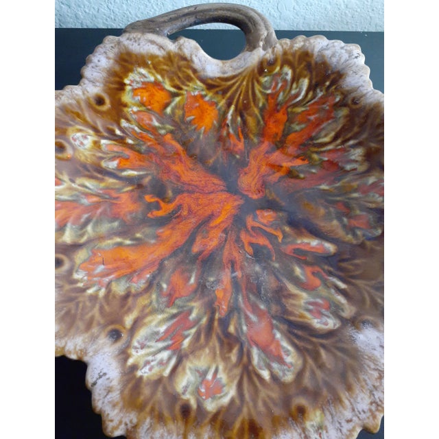 1960s Artist Signed Treasure Craft Leaf Shaped Shallow Bowl With Handle For Sale In Dallas - Image 6 of 7