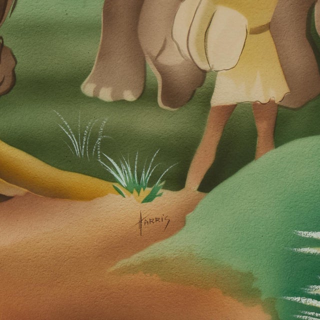 Tropical Anglo Indian Style Air Brush Painting With Elephants For Sale - Image 4 of 10