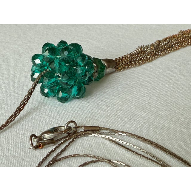 Kenneth Jay Lane Vintage Faceted Emerald Green Glass Pendant Tassle Necklace For Sale - Image 4 of 15