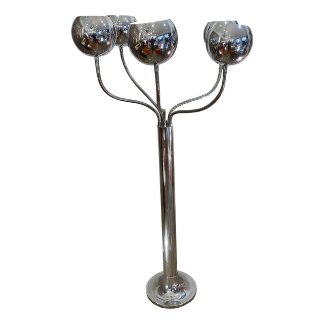 Vintage Chrome Floor Lamp with 5 Globes attributed to Reggiani, Italy, 1970s For Sale
