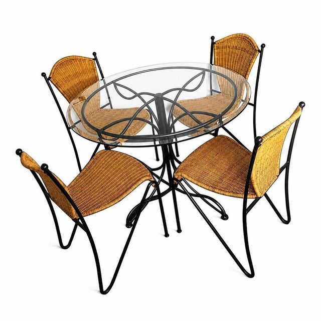 Wrought iron Frédéric Weinberg dining set with glass top / 1970s Measurements table Height 75 Depth 110Width 110 cm...