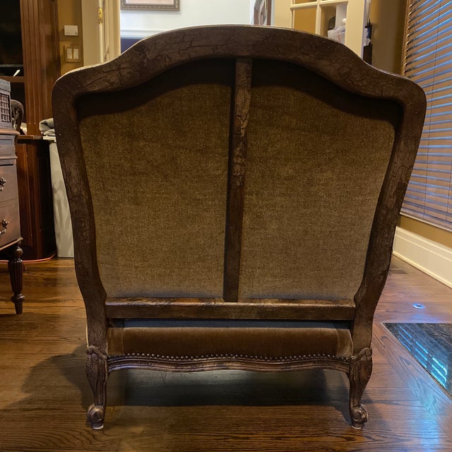 Stoneleigh Ltd. Traditional Mohair and Fabric French Upholstered Custom Lounge Chair With Matching Ottoman For Sale In Detroit - Image 6 of 8