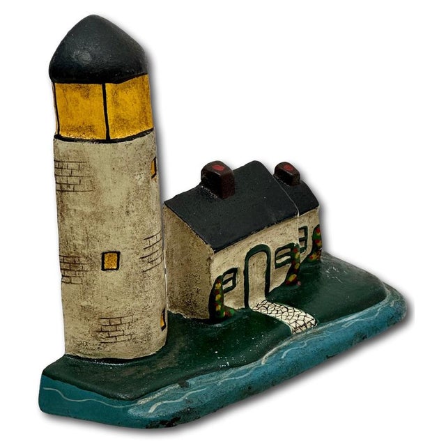 Excellent Antique American Cast Iron New England Cape Cod Lighthouse & Salt Box Cottage Doorstop Circa 1920s For Sale - Image 4 of 18