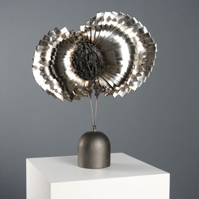 Sheet Metal Sculpture on Wood Base For Sale - Image 8 of 9