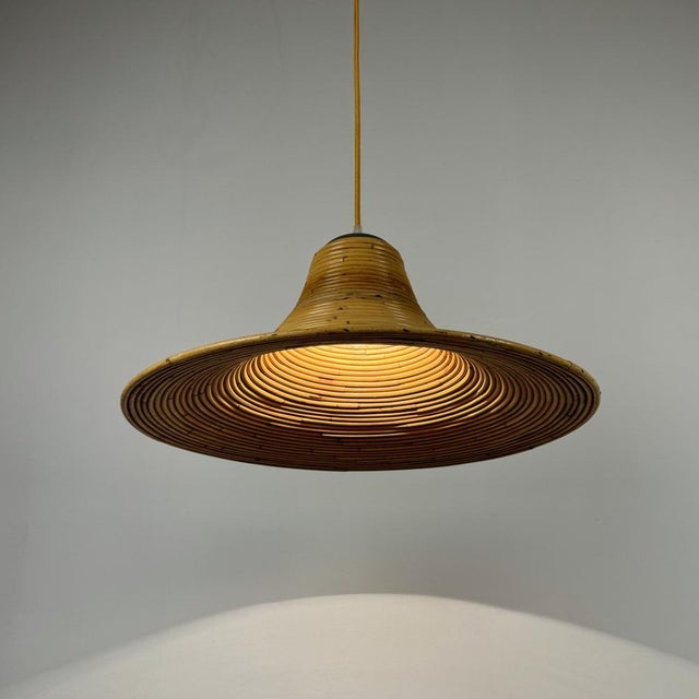 Mid-Century Vivai Del Sud Style Pencil Reed Trumpet Pendant Lamp / 60s Italy from Vivai Del Sud, 1970s, in Very Good...